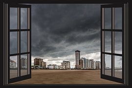 Nuages noirs sur Vlissingen (Zélande) depuis la fenêtre