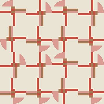 Modern abstract geometric pattern in coral pink, brown and white no.  1 by Dina Dankers