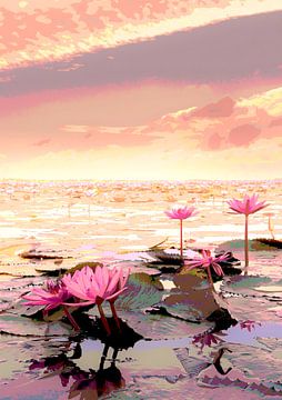 De schoonheid van de Rode Lotus in het meer van Mimone