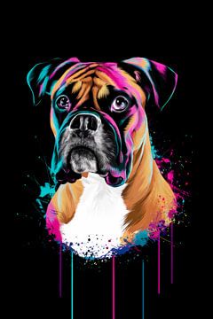 Pop Art Neo-Expressionistischer Boxer - Farbdynamik im Hundeporträt für Kunstliebhaber von Felix Brönnimann