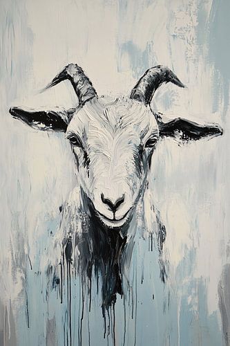 Geit zwart-wit schilderij op canvas