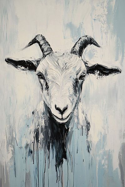 Goat black-and-white painting on canvas by Imperial Art House