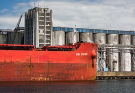 De schepen en de gebouwen rauw als de haven zelf. van scheepskijkerhavenfotografie