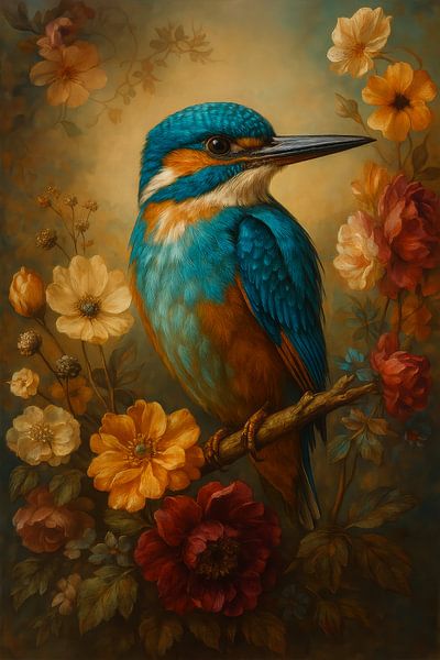 Kingfisher in Floral Splendour by But First Framing
