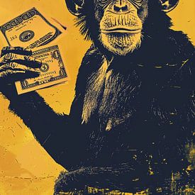 pop art monkey holding money by hanif rakhman