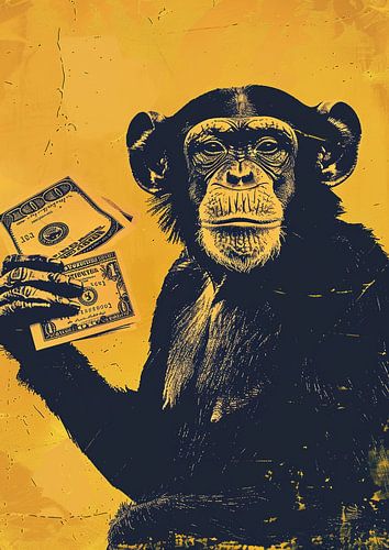 pop art monkey holding money