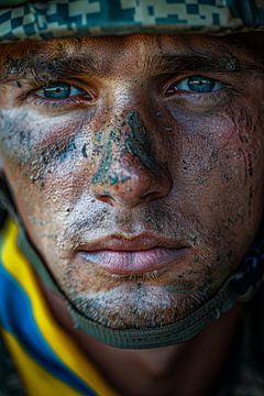 Portrait de l'IA aux couleurs du drapeau ukrainien sur Egon Zitter