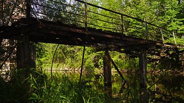 Oude loopbrug bij een molen aan de rivier de Saalein Halle Saale in Duitsland