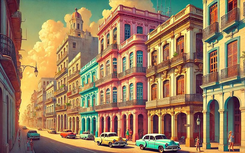 Vintage Cuba, Havana Kleurrijke Straten Poster van Chromatic Fusion Studio