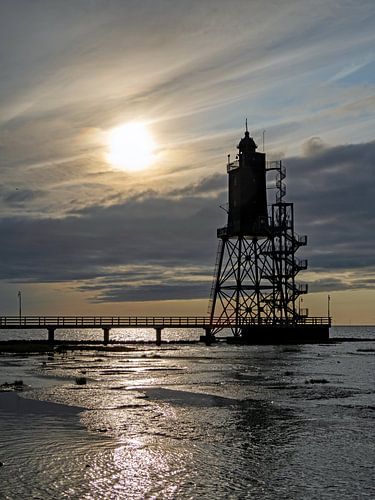 Vuurtoren Obereversand bij schemering