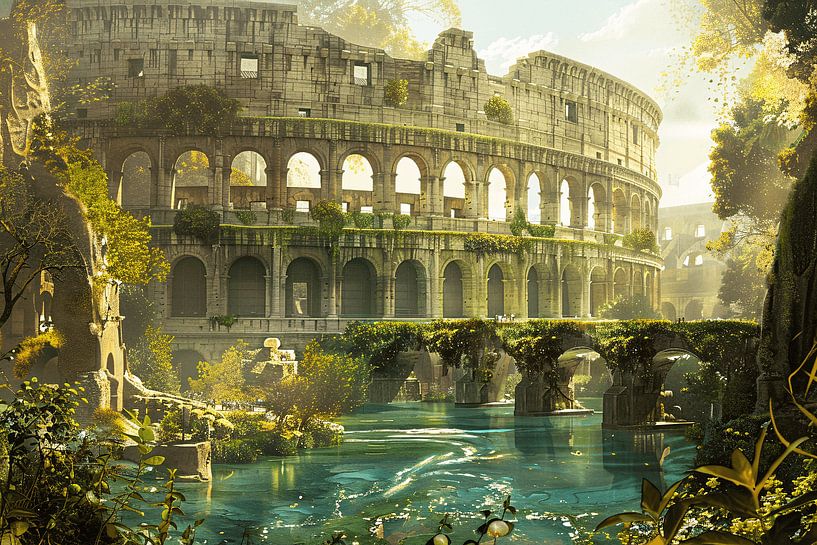 Colosseum weerspiegeld in water van Art & Soul Creations