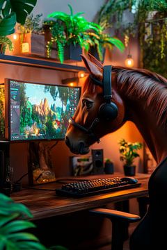 Paard op de computer: Gamer-Life! van Poster Art Shop