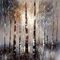 Winter Birch Forest Modern Abstract Painting