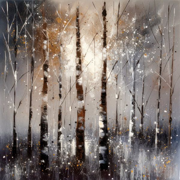 Winter Birch Forest Modern Abstract Painting by Preet Lambon