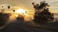 luchtballonnen boven een heiig landschap van Atelier Liesjes thumbnail