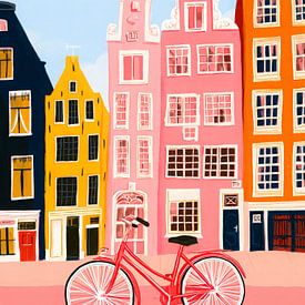 Bunte Grachtenhäuser mit rotem Fahrrad von But First Framing