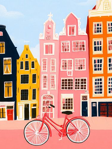 Maisons colorées du canal avec vélo rouge