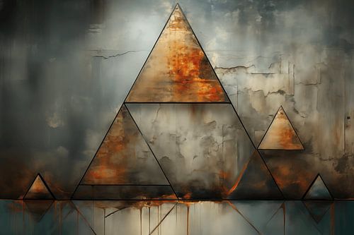 Abstract olieverfschilderij met driehoeken