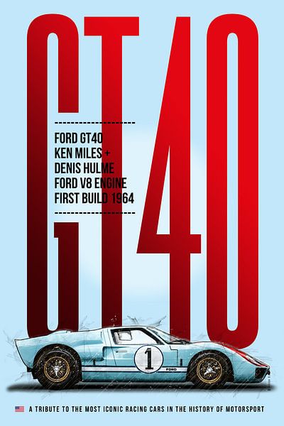 Ford GT40 Tribute Miles by Theodor Decker on canvas, poster