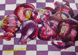 Rode uien op geruite doek by henry de haan