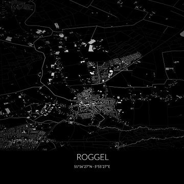Zwart-witte landkaart van Roggel, Limburg. van Rezona