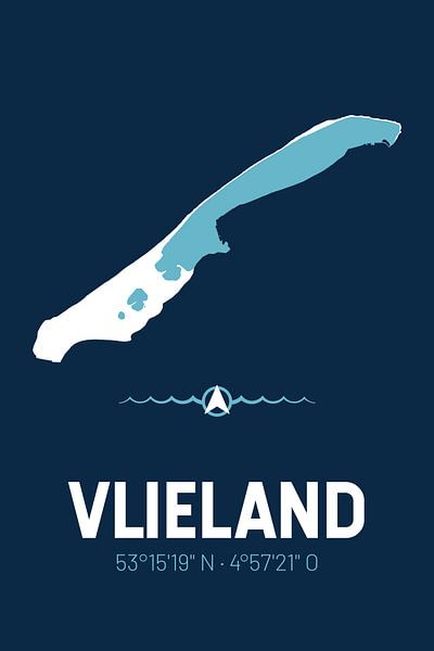 Vlieland | Design kaart | Silhouet | Minimalistische kaart van ViaMapia