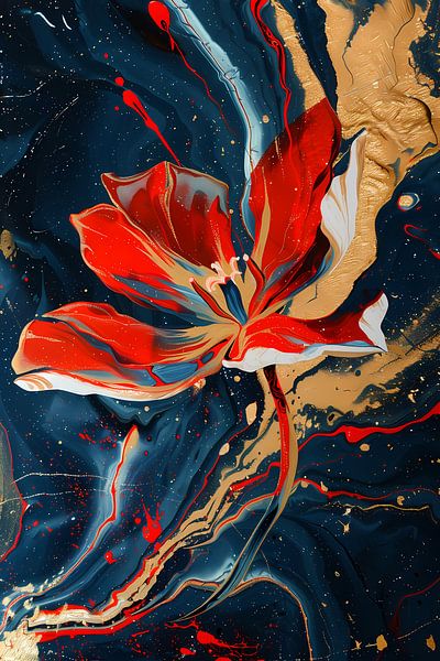 Abstract schilderij van bloem met dynamische kleuren van Art & Soul Creations