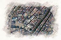 Kaart van de Nieuwmarkt Buurt Amsterdam Aquarel