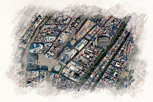 Karte der Nieuwmarkt Nachbarschaft Amsterdam Aquarell