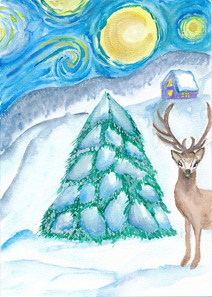 Starry Christmas night with snow in the winter forest by Markus Bleichner