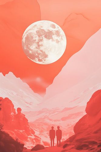 Twee mannen kijken naar de maan