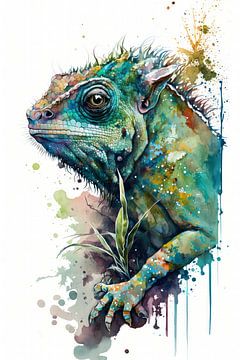 Kameleon - Aquarel van New Future Art Gallery