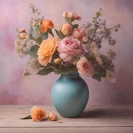 Vaas met bloemen pastelkleur 2 van Greta Lipman