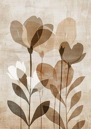 Beige Flowers Painting | Gentle Blooms on Canvas