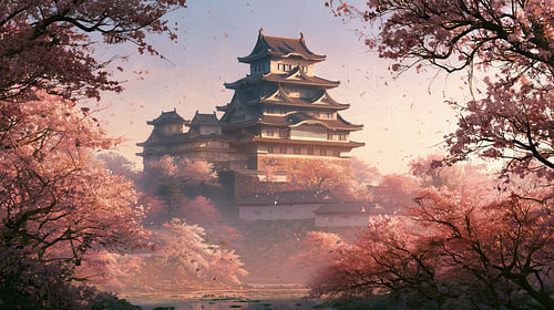 Panorama abstrait du château d'Himeji au Japon