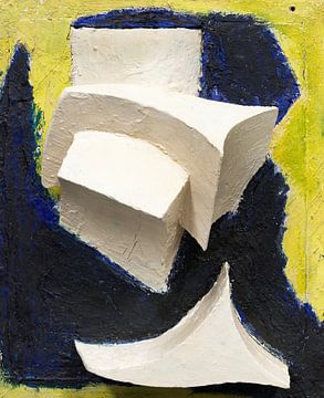 Kurt Schwitters - Sans titre (Blanc animé sur bleu et jaune) (1944) sur Peter Balan