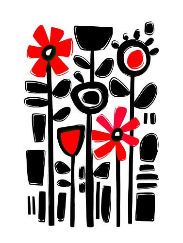 Fleurs noires et rouges dans un vase noir II