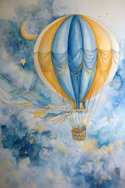 Hot air balloon under the stars - Dreamy painting by Peter Pen Drawings and Paintings