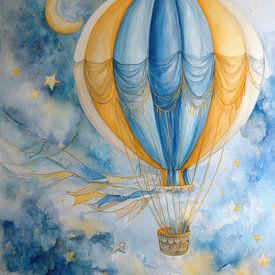 Heißluftballon unter den Sternen - Verträumtes Bild von Peter Pen Zeichnungen und Gemälde
