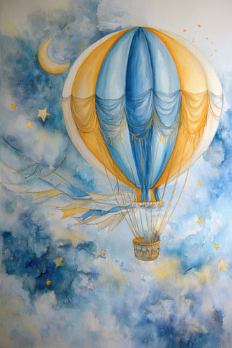 Hot air balloon under the stars - Dreamy painting