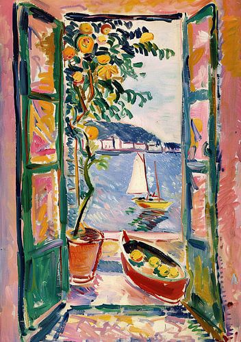 Henri Matisse Style Poster, Méditerranée, fenêtre ouverte, pastel