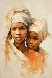 Two African girls wearing white headscarves by Steinfox Art