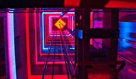 A colorful elevator shaft