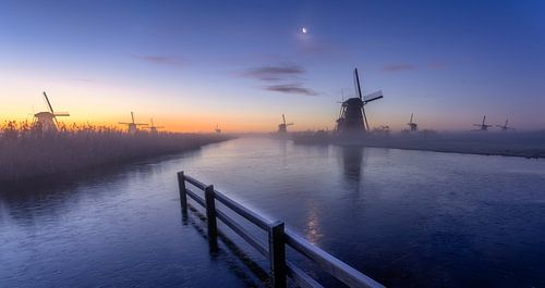 Zonsopgang bij de molens in Kinderdijk