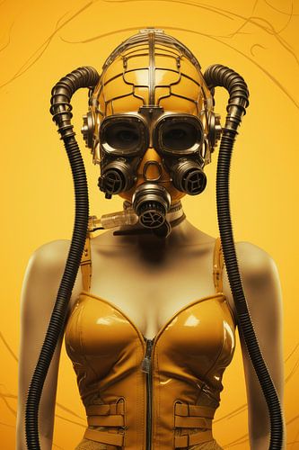 Digitaal creëerde hele mooie sexy vrouw met bizar fetisj masker in high fashion stijl