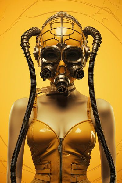 Digital created very beautiful sexy woman with bizarre fetish mask in high fashion style by Art Bizarre