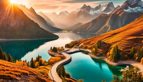 Zonsondergang met weg