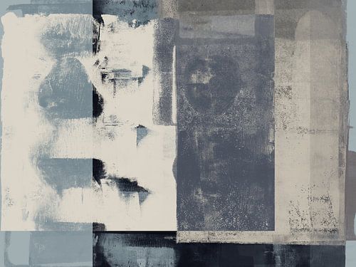 Art abstrait minimaliste dans les tons neutres noir, blanc et taupe sur Dina Dankers