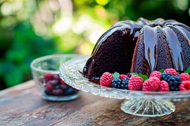 Chocolate cake with fresh berries by Poster Art Shop