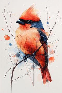 Vurige Vleugels Abstract Portret van een Oranje Vogel van Eva Lee